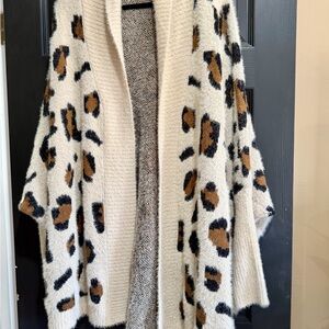 Boston Proper Leopard-Pattern Open Cardigan - Cream, Black, Brown